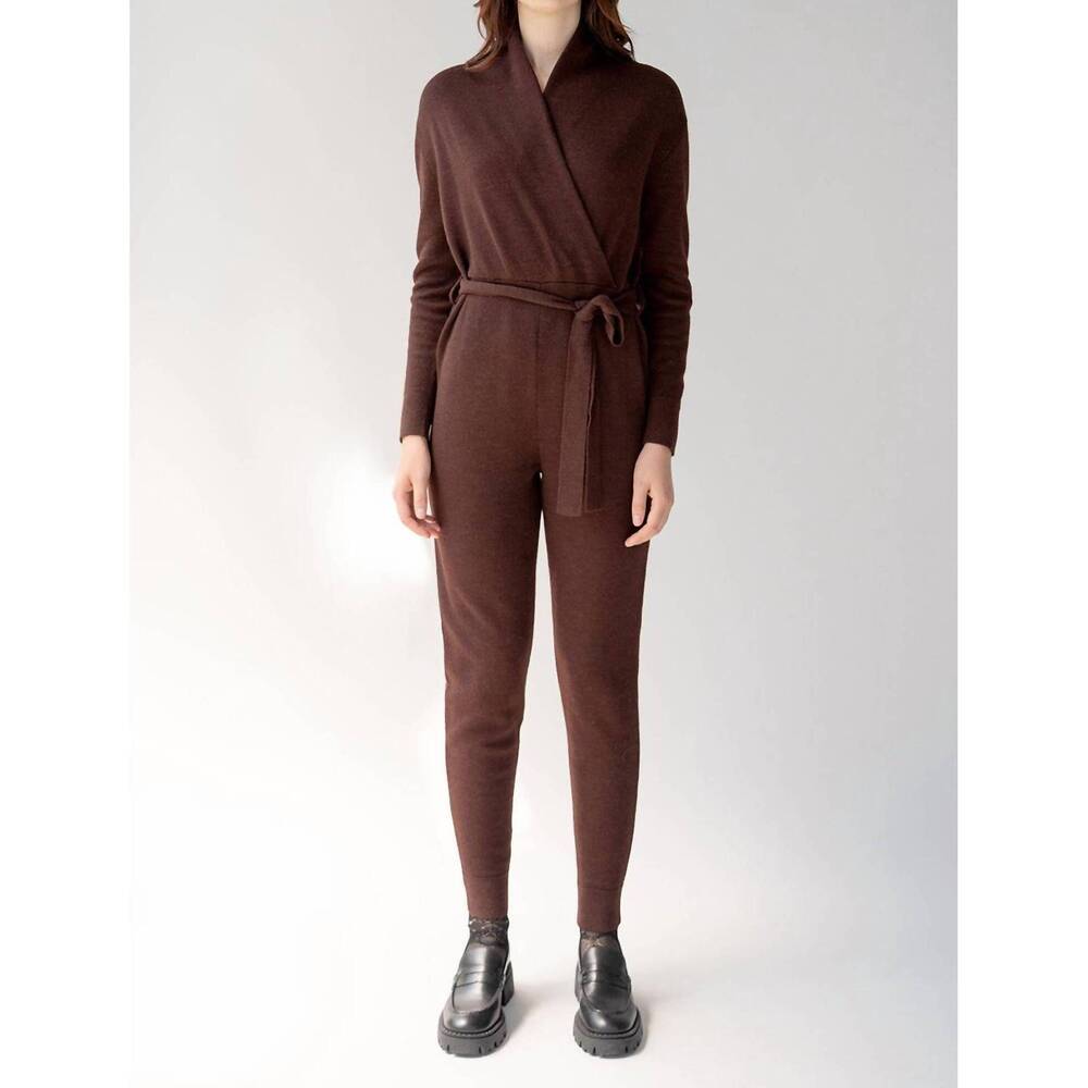NEW SSKEIN wrap neck jumpsuit in mahogany